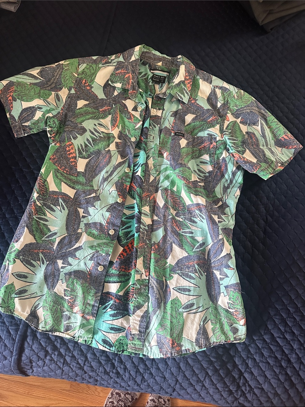 RVCA Green Leaf-Print Lightweight Shirt Jacket
